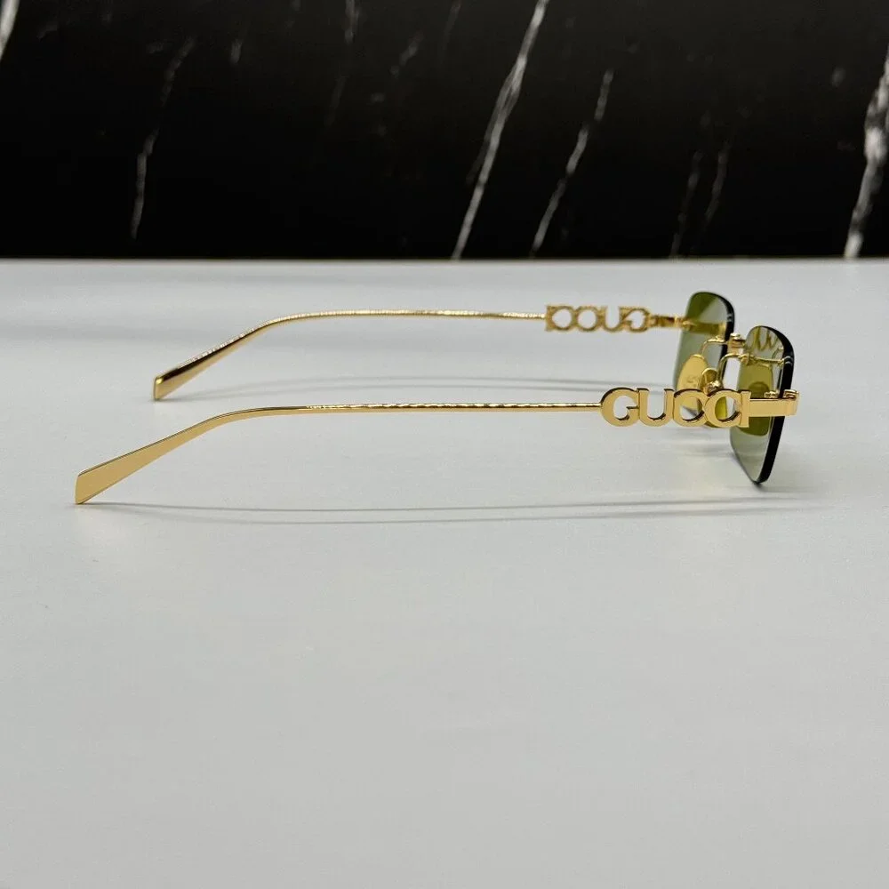 NEW GUCCI SUNGLASSES GOLD UNISEX RECTANGLE EYEWEAR GUCCI GG1808S 002